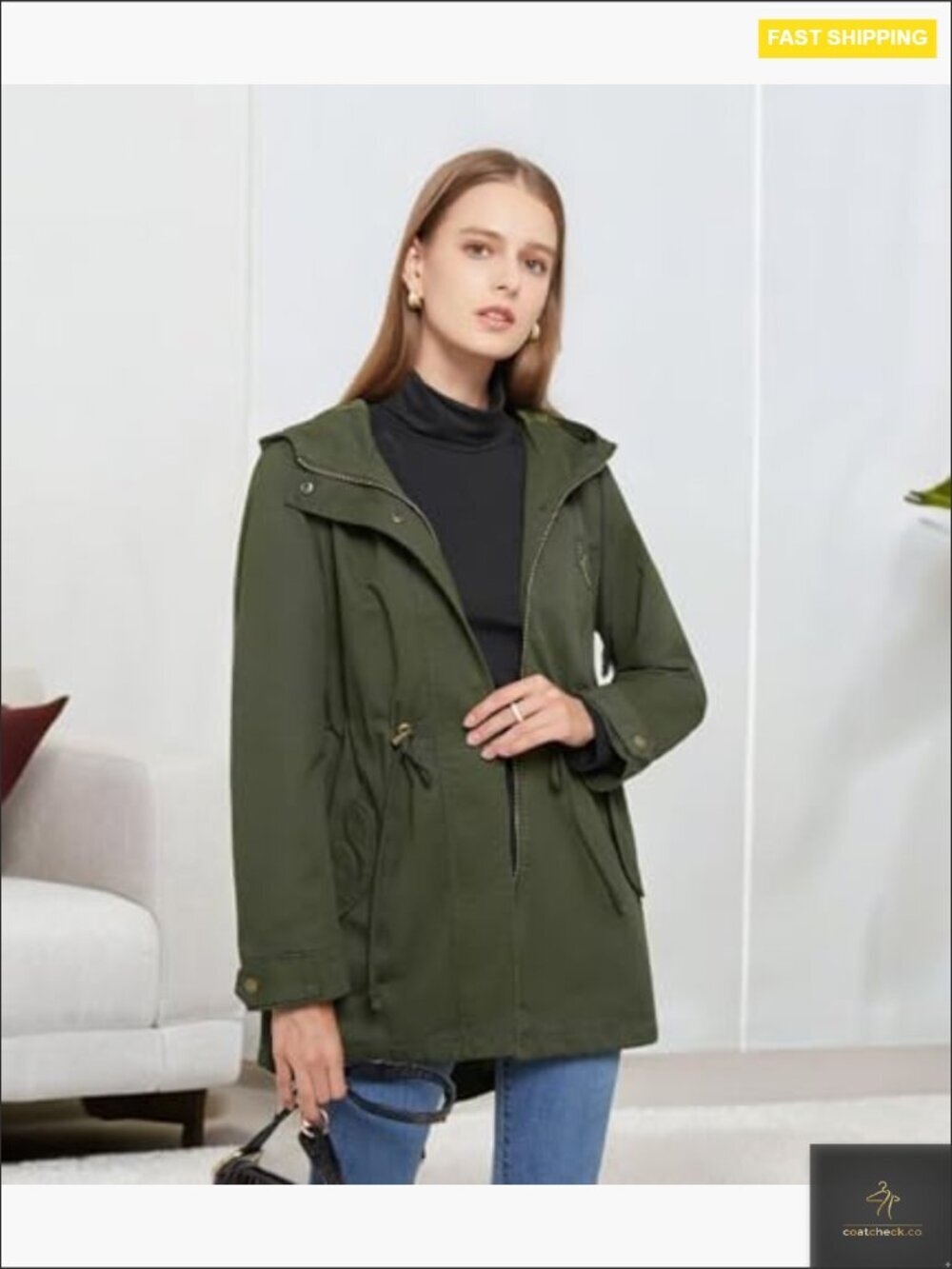 Utility Anorak Jacket Lightweight Hooded Zip Up Casual Fall Coat with Pockets - Picture 2 of 7